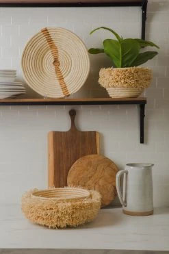 KAZI Medium Fringe Kisasa Round Basket Home Goods