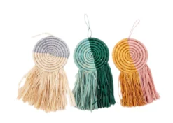 KAZI Mist + Teal Fringed Disc Ornament