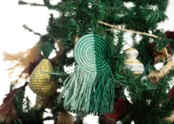 KAZI Mist + Teal Fringed Disc Ornament