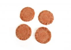 KAZI Home Goods Peach Fringed Raffia Coasters
