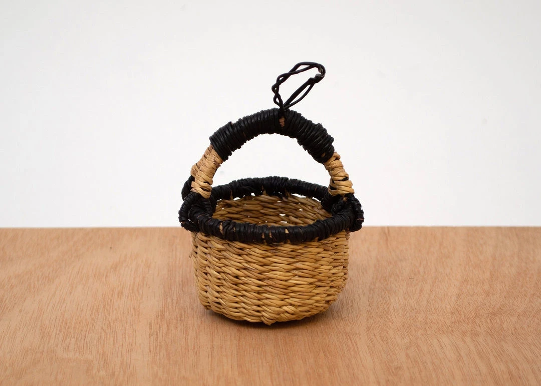 KAZI Petite Bolga Basket Ornament Set - Natural + Black 5 KAZI Petite Bolga Basket Ornament Set - Natural + Black