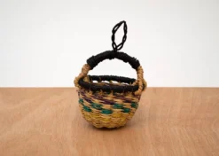 KAZI Fair Trade Petite Bolga Basket Ornament Set - Blue Checkered