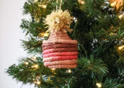 KAZI Fair Trade Pink Pom Pom Basket Ornament