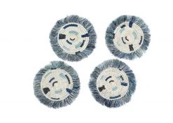 KAZI Silver Blue + Black Fringed Coasters Home Goods