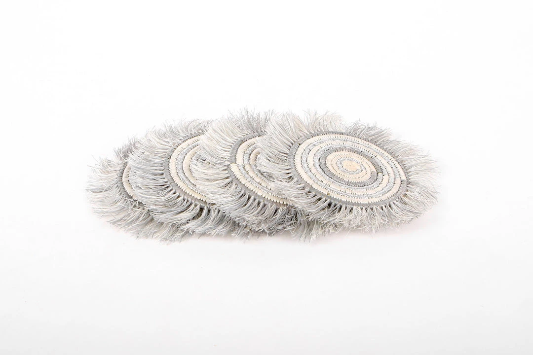 KAZI Silver Metallic Geo Fringed Oversized Coaster Set 5 KAZI Silver Metallic Geo Fringed Oversized Coaster Set