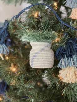 KAZI Fair Trade Silver Striped Planter Ornament