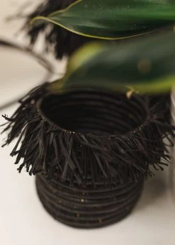 KAZI Small Black Fringed Catch All Home Goods 12 KAZI Small Black Fringed Catch All Home Goods