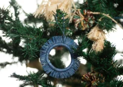 KAZI Fair Trade Soft Blue Fringed Hoop Ornament