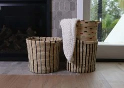 KAZI Vivid Dashed Raffia Floor Storage Basket Home Goods