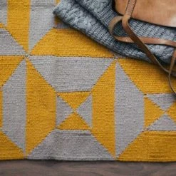 Kiliim Home Goods Gray + Yellow Arrows Wool Rug