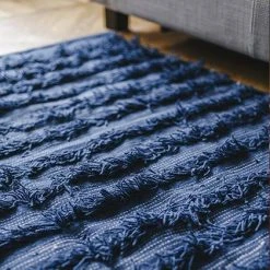 Kiliim Home Goods Navy Fringe Wool Runner/Rug