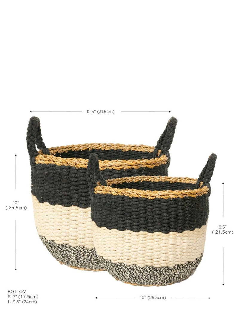 Korissa Home Goods Ula Stripe Basket Set - Black 6 Korissa Home Goods Ula Stripe Basket Set - Black