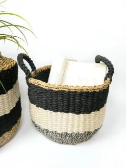Korissa Home Goods Ula Stripe Basket Set - Black