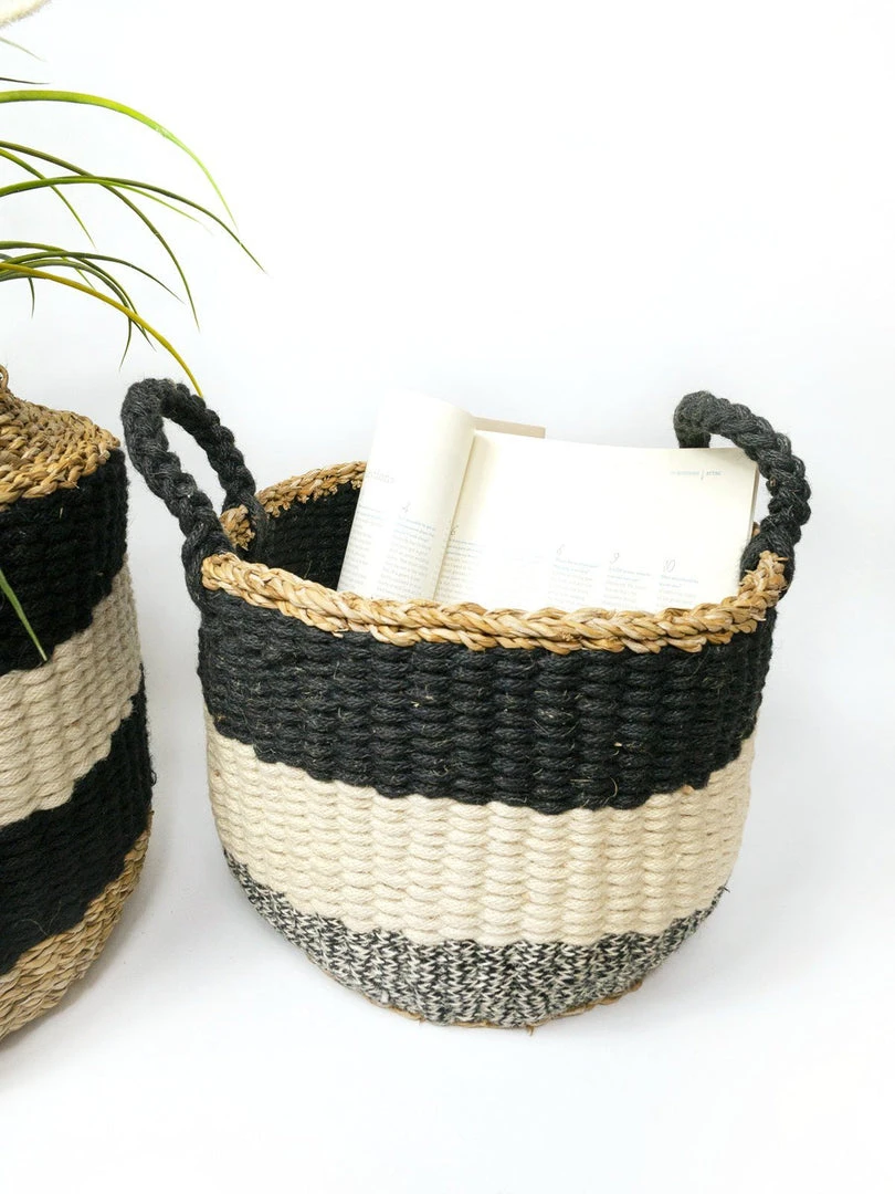 Korissa Home Goods Ula Stripe Basket Set - Black 4 Korissa Home Goods Ula Stripe Basket Set - Black