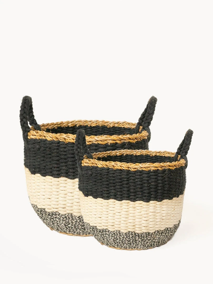 Korissa Home Goods Ula Stripe Basket Set - Black 3 Korissa Home Goods Ula Stripe Basket Set - Black