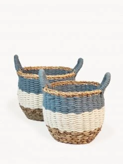 Korissa Home Goods Ula Stripe Basket Set - Blue