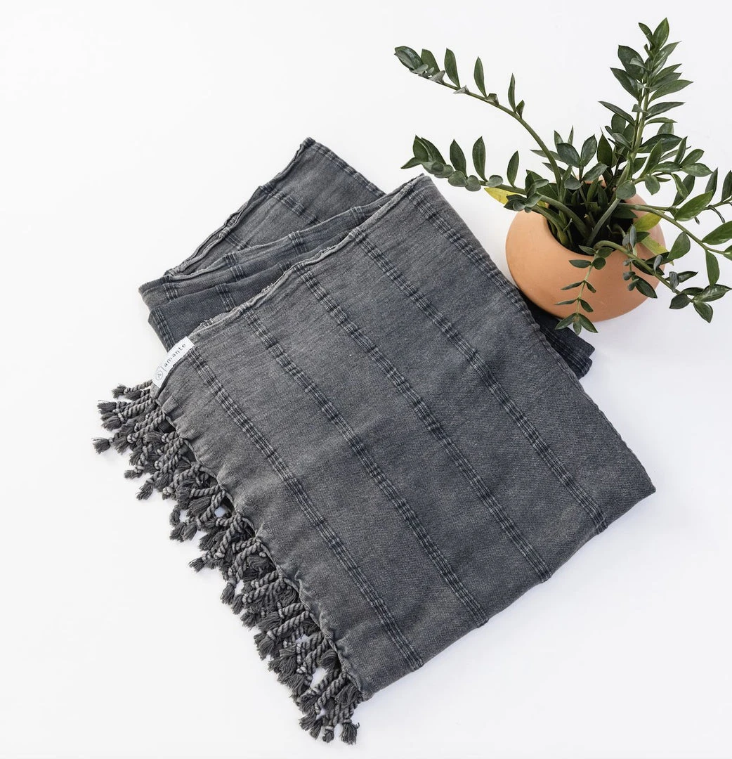 Amante Marketplace Home Goods Kurios Turkish Towel / Blanket - Charcoal 4 Amante Marketplace Home Goods Kurios Turkish Towel / Blanket - Charcoal