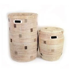 Mbare Home Goods Large Hamper Basket - White + Gray