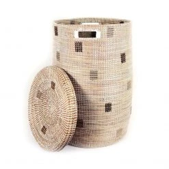 Mbare Home Goods Large Hamper Basket - White + Gray