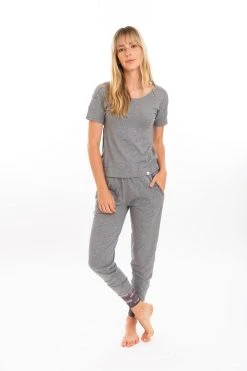 Leena & Lu Pima Short Sleeve Loungewear Set - Gray