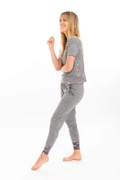 Leena & Lu Pima Short Sleeve Loungewear Set - Gray