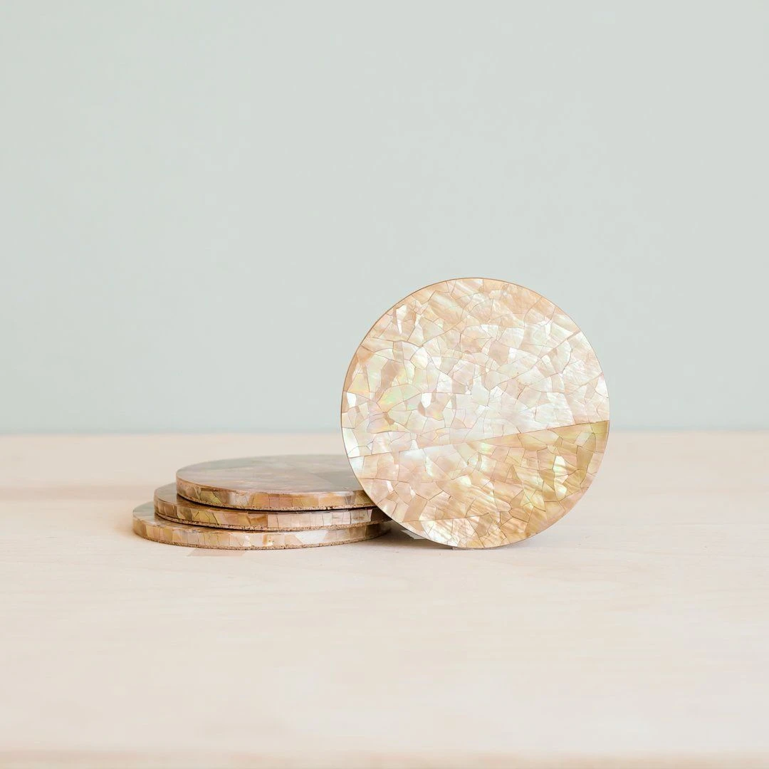 LIKHÂ Cracked Mother Of Pearl Coaster Set 3 LIKHÂ Cracked Mother Of Pearl Coaster Set