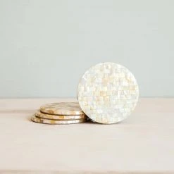 LIKHÂ Golden Yellow Mother Of Pearl Coaster Set Office Accessories