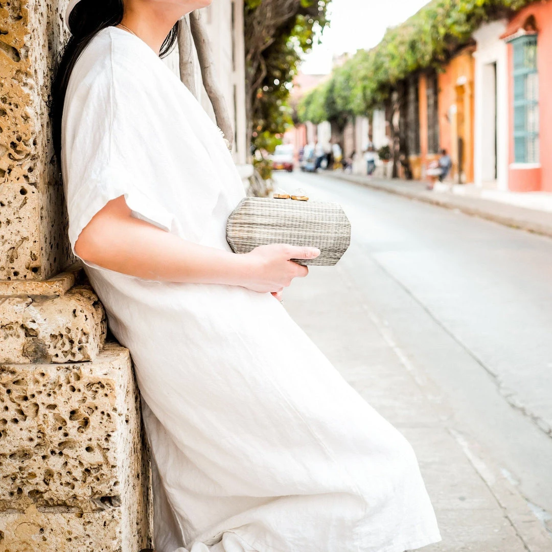 LIKHÂ Accessories Gray Shibori Pattern Clutch 4 LIKHÂ Accessories Gray Shibori Pattern Clutch
