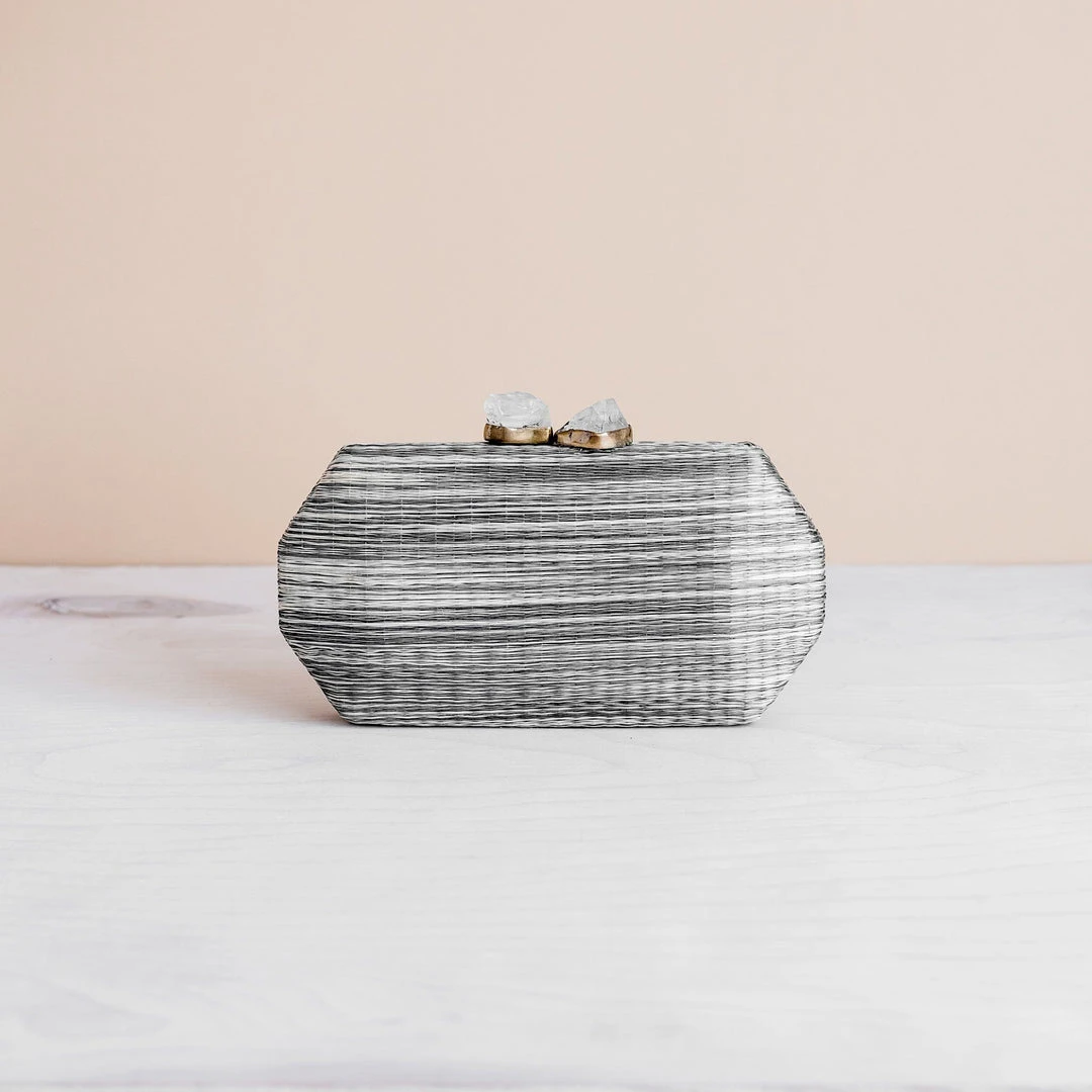 LIKHÂ Accessories Gray Shibori Pattern Clutch 6 LIKHÂ Accessories Gray Shibori Pattern Clutch