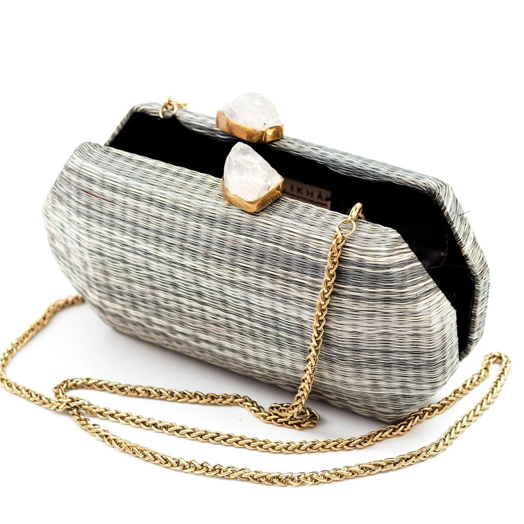 LIKHÂ Accessories Gray Shibori Pattern Clutch 5 LIKHÂ Accessories Gray Shibori Pattern Clutch