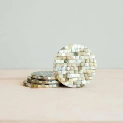 LIKHÂ Mosaic Mother Of Pearl Coaster Set Kitchen + Dining