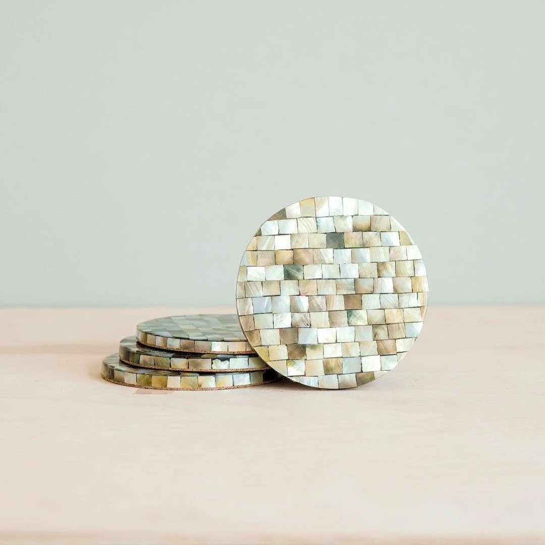 LIKHÂ Mosaic Mother Of Pearl Coaster Set Kitchen + Dining 3 LIKHÂ Mosaic Mother Of Pearl Coaster Set Kitchen + Dining
