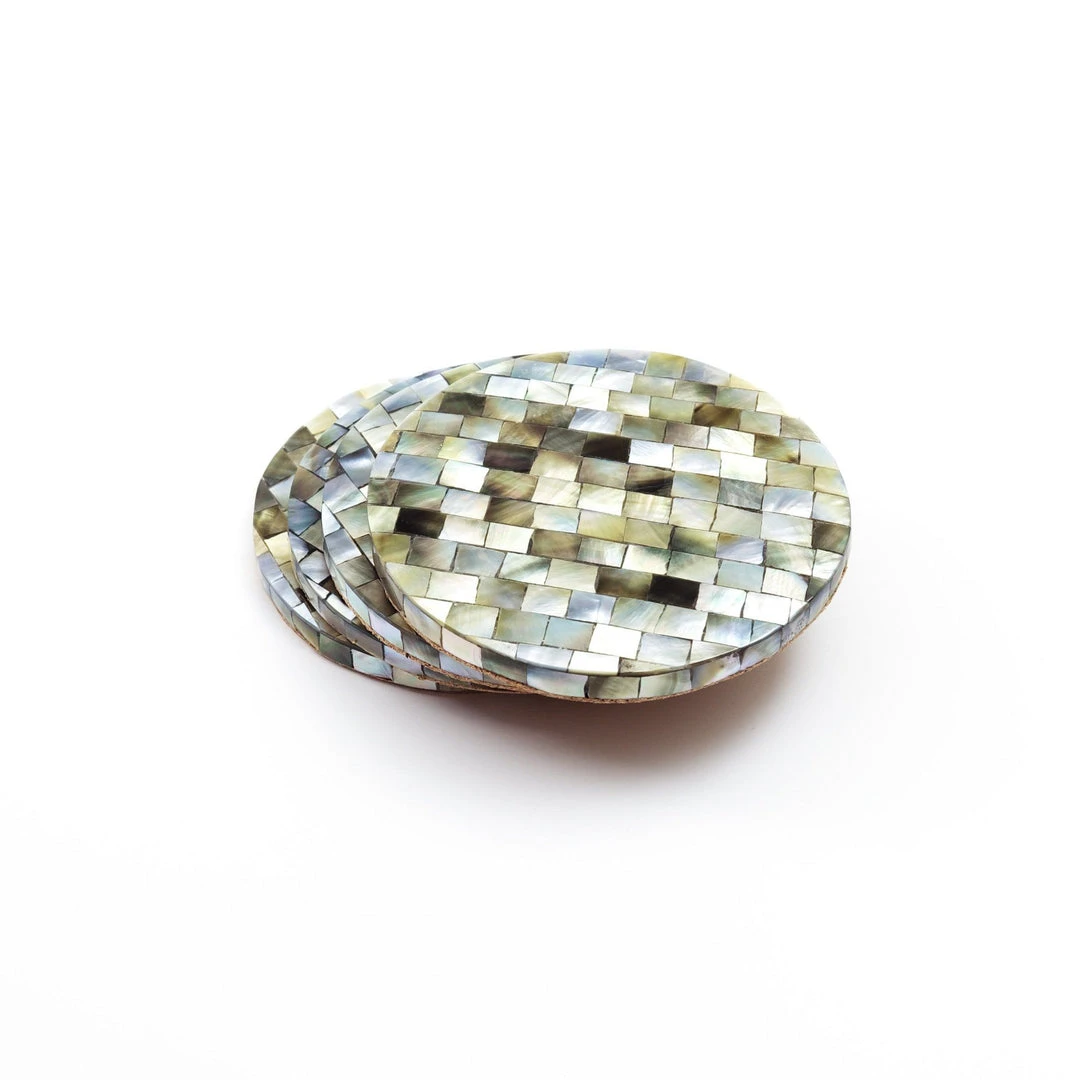 LIKHÂ Mosaic Mother Of Pearl Coaster Set Kitchen + Dining 6 LIKHÂ Mosaic Mother Of Pearl Coaster Set Kitchen + Dining