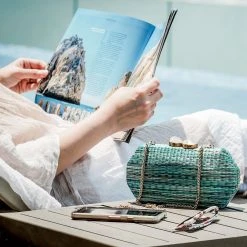 LIKHÂ Sea Green Shibori Pattern Clutch