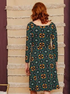 Mata Traders Special Occasion Delilah Teal Tile Long Sleeve Dress