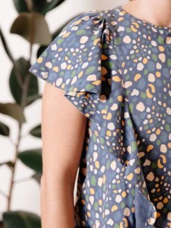 Mata Traders Clothing Flora Blue Spots Flutter Sleeve Top