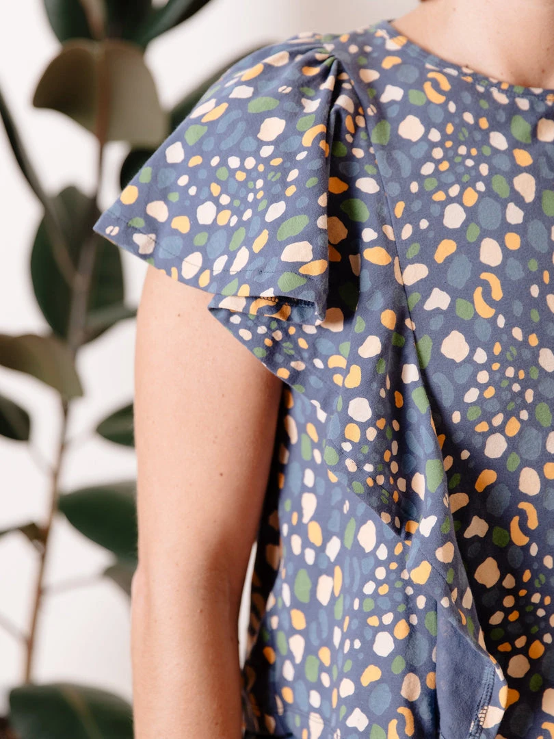 Mata Traders Clothing Flora Blue Spots Flutter Sleeve Top 4 Mata Traders Clothing Flora Blue Spots Flutter Sleeve Top