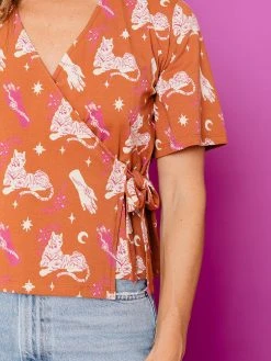 Mata Traders Marley Orchid Tigress Boxy Wrap Top Clothing