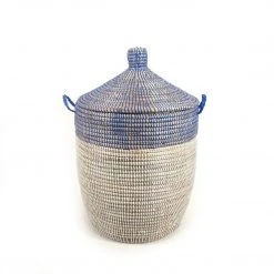 Mbare Home Goods Medium Two-Tone Hamper Basket - Navy + White