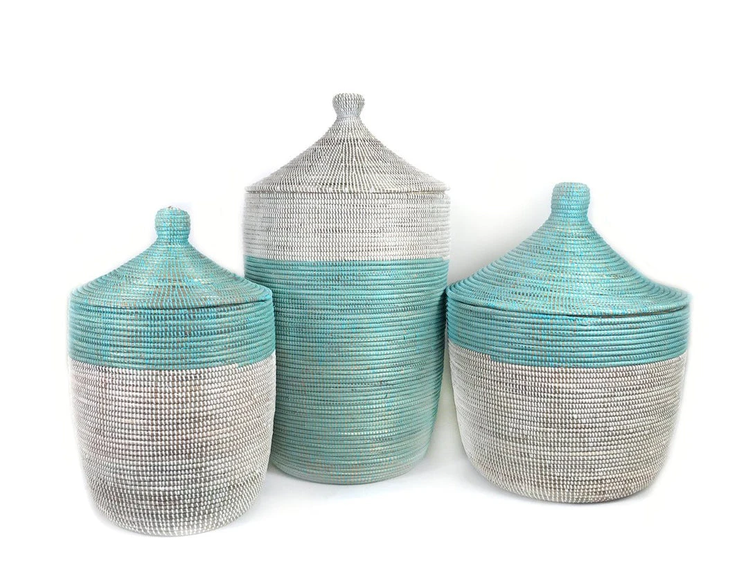 Mbare Best Sellers Medium Two-Tone Hamper Basket - Turquoise + White 6 Mbare Best Sellers Medium Two-Tone Hamper Basket - Turquoise + White