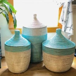 Mbare Best Sellers Medium Two-Tone Hamper Basket - Turquoise + White 8 Mbare Best Sellers Medium Two-Tone Hamper Basket - Turquoise + White