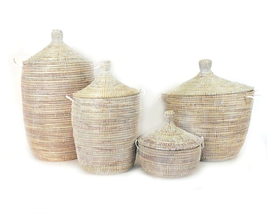Mbare Handcrafted Small Tabletop Basket - White 4 Mbare Handcrafted Small Tabletop Basket - White