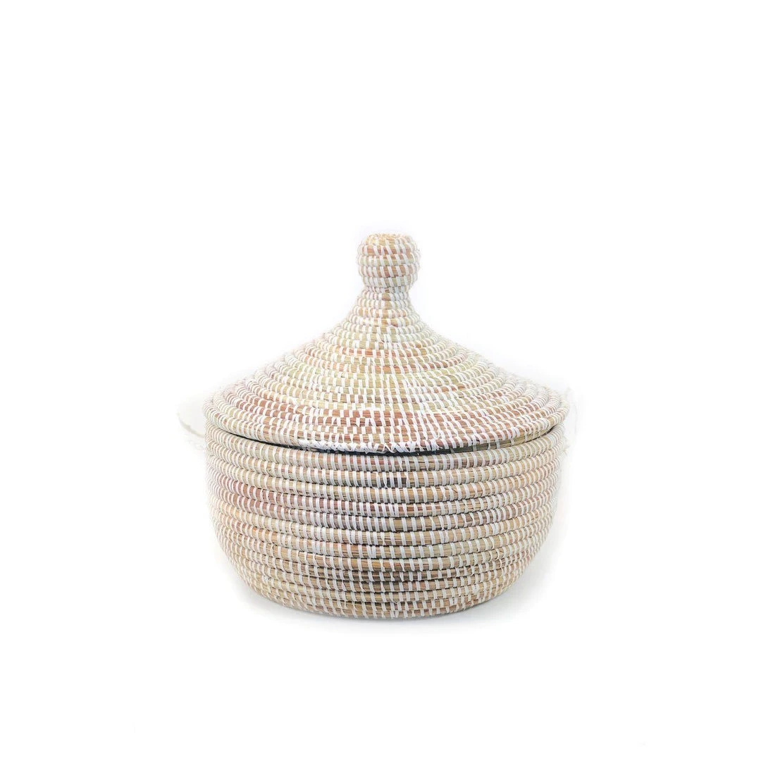 Mbare Handcrafted Small Tabletop Basket - White 3 Mbare Handcrafted Small Tabletop Basket - White