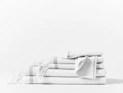 Coyuchi Mediterranean Towels - Alpine White / Slate Stripe