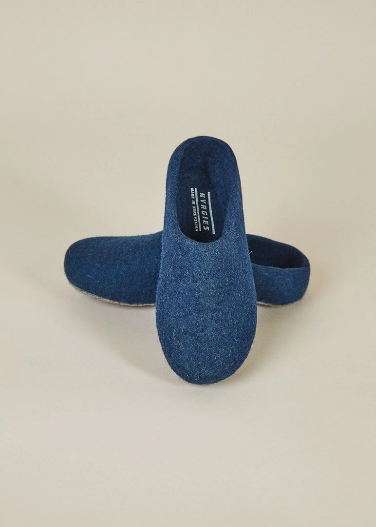 Kyrgies Men's Classic Sole Low Back Wool Slippers - Navy 3 Kyrgies Men's Classic Sole Low Back Wool Slippers - Navy