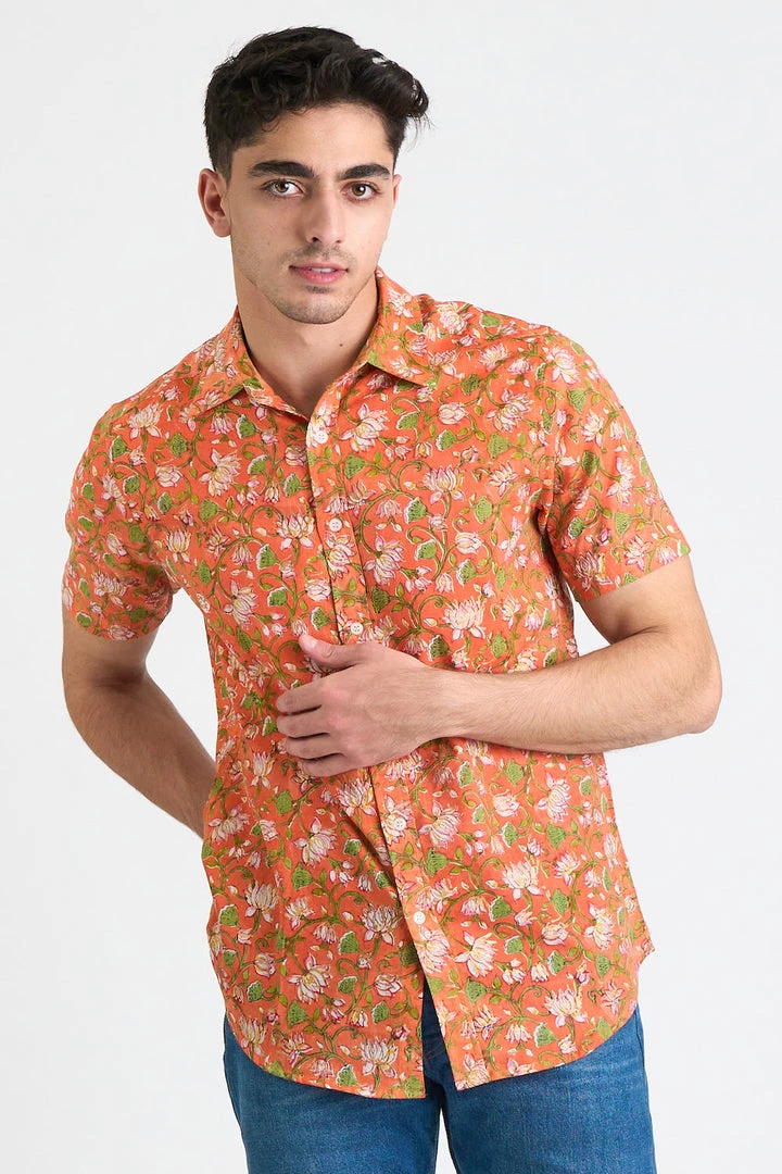 Dushyant Asthana Men's Prat Short Sleeve Shirt - Orange Floral 3 Dushyant Asthana Men's Prat Short Sleeve Shirt - Orange Floral