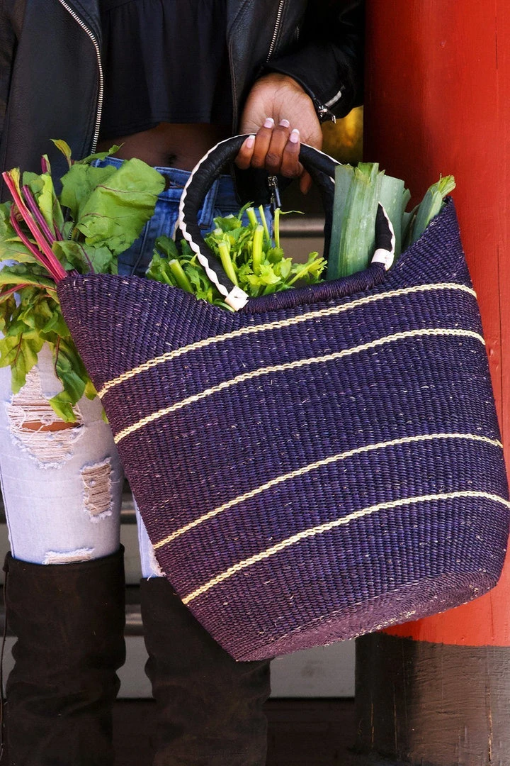 Swahili African Modern Midnight Blue Pinstripe Bolga Shopper Bag 4 Swahili African Modern Midnight Blue Pinstripe Bolga Shopper Bag