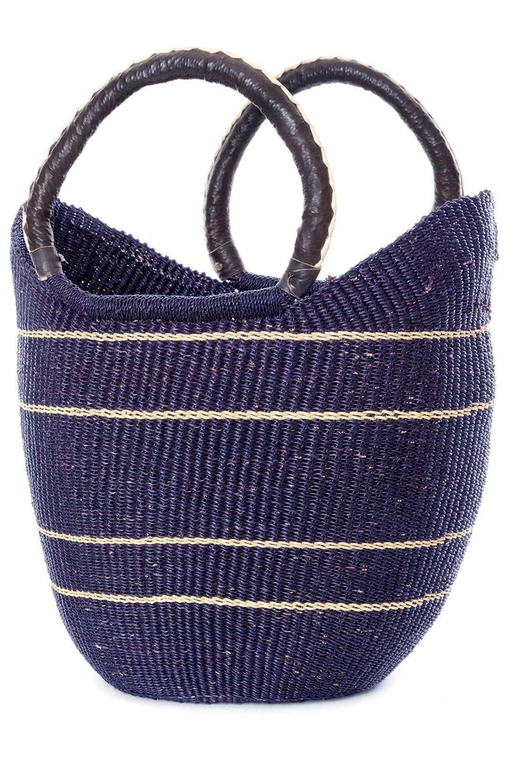Swahili African Modern Midnight Blue Pinstripe Bolga Shopper Bag 3 Swahili African Modern Midnight Blue Pinstripe Bolga Shopper Bag