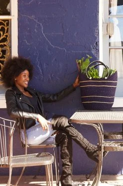 Swahili African Modern Midnight Blue Pinstripe Bolga Shopper Bag 8 Swahili African Modern Midnight Blue Pinstripe Bolga Shopper Bag