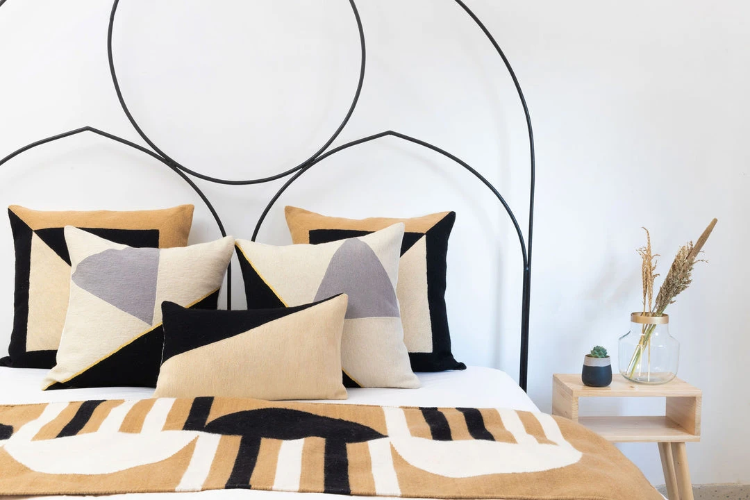 Leah Singh Midnight Cliff Wool Throw Pillow Cover - Black + Creme 4 Leah Singh Midnight Cliff Wool Throw Pillow Cover - Black + Creme